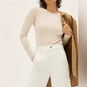 EVERLANE Pima Micro-Rib Long-Sleeve Crew Size XS Colour Heathered Oat